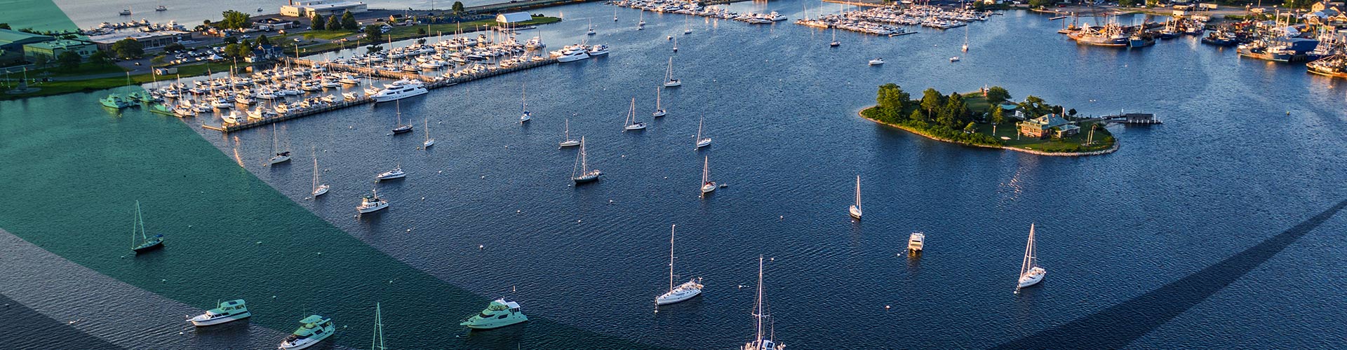 aerial picture of several boats on massachussets dartmouth ma